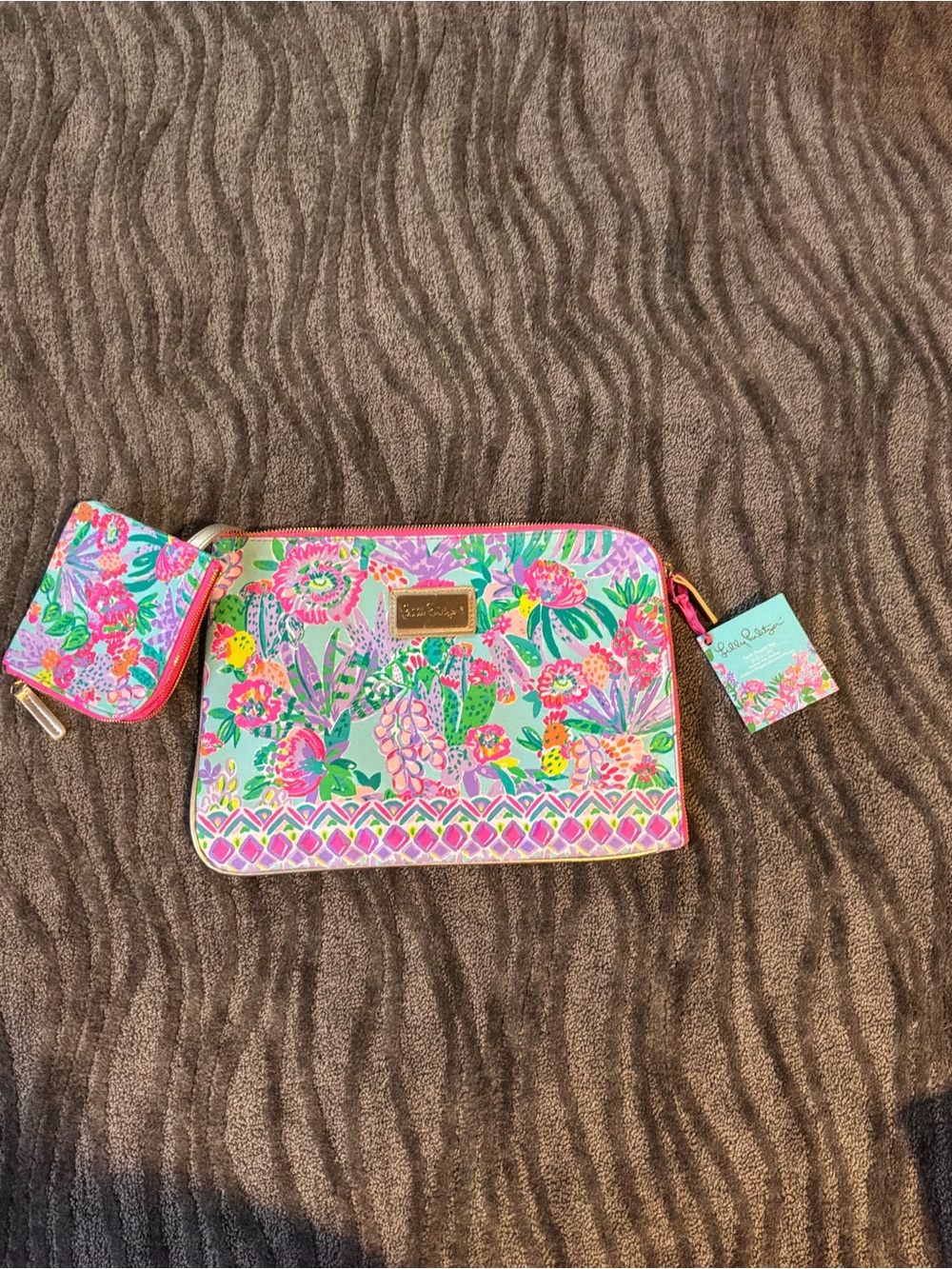 Lilly Pulitzer Floral Zip Pouch & Card Wallet - Hot Pink, Turquoise, Green